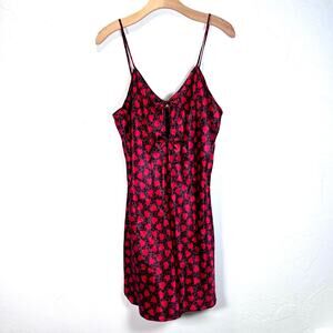 Vintage Satin Slip Dress Intimate Affair Heart Valentines Sz L Nightgown Nightie